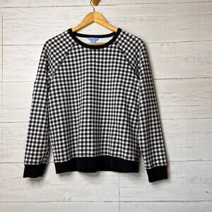 Draper James Sweatshirt Womens Size Large Black & White Natalie Gingham Cotton
